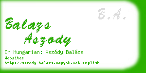 balazs aszody business card
